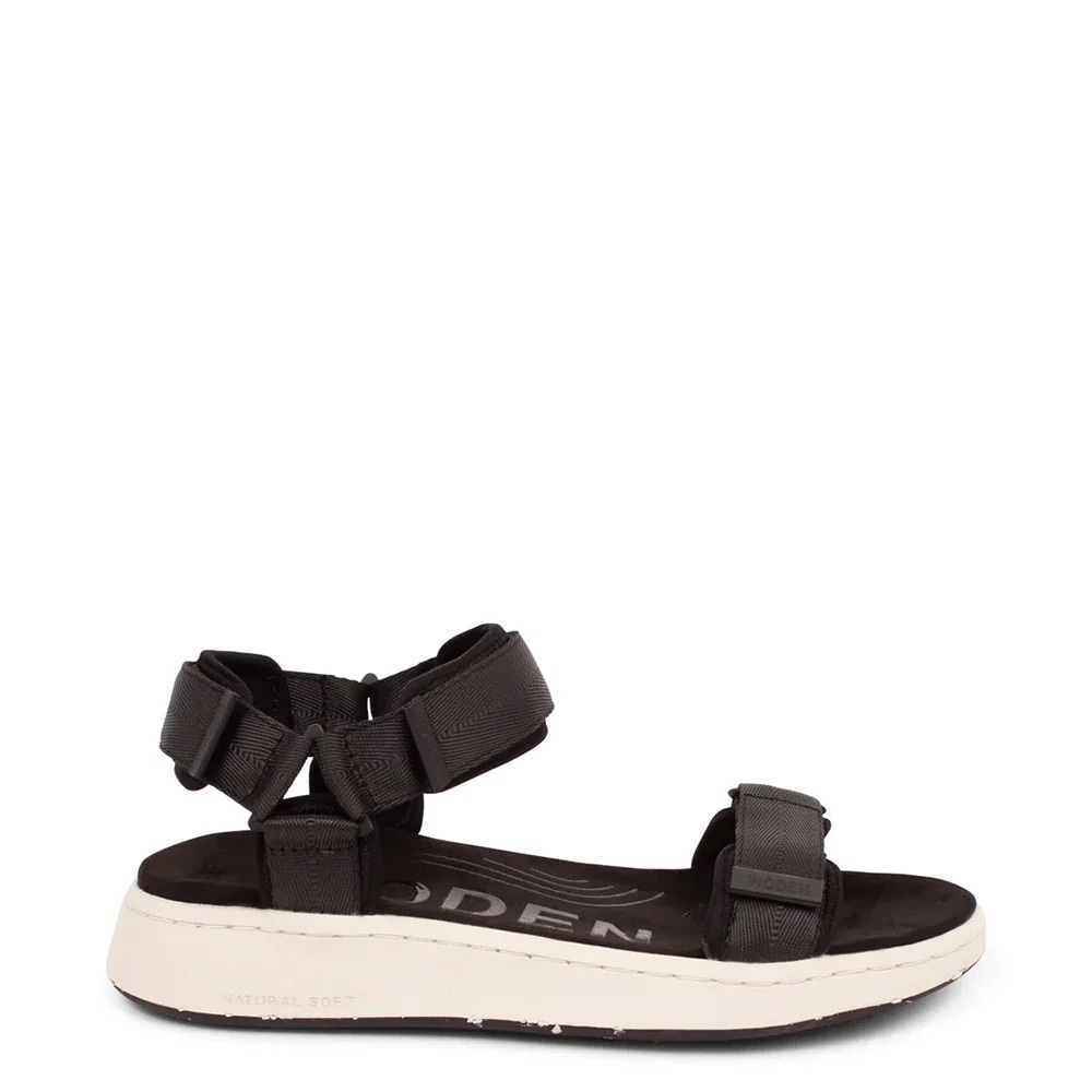 Woden Line Sandals Black Adjustable Womens Size 8 Scandinavian Casual Minimalist